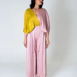 Neora Colourblocked V-Neck Silk Basic Jumpsuit-picture-22