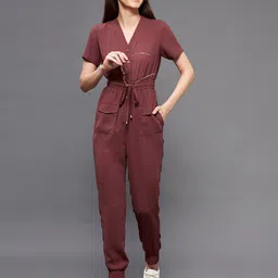 Miss Chase Burgundy Solid Basic Jumpsuit-12