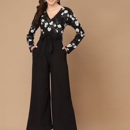 KASSUALLY Black & White Printed Basic Jumpsuit-6