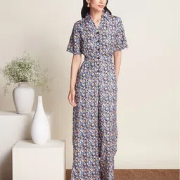 20Dresses Floral Printed Pointed Collar Wide Leg Jumpsuit-picture-20