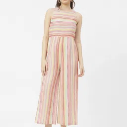 Moomaya Striped Cotton Satin Basic Jumpsuit-picture-44