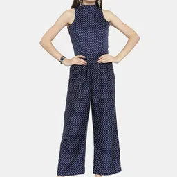 Enchanted Drapes Blue & White Halter Neck Printed Basic Jumpsuit-13