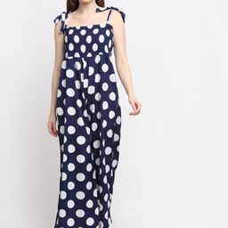 SiaVira Navy Blue & White Printed Basic Jumpsuit-45