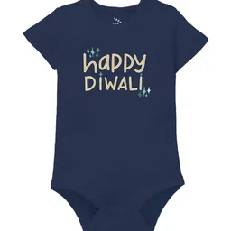 Zeezeezoo Infant Navy Blue Happy Diwali Printed Bodysuit-image-40
