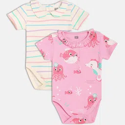 MINI KLUB Set Of 2 Infants Girls Printed Cotton Bodysuit-image-56