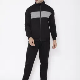 Chkokko Men Black & Grey Melange Solid Comfort-Fit Tracksuit-image-40
