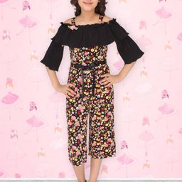 CUTECUMBER Girls Black & Orange Printed Culotte Jumpsuit-24