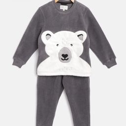 Cherry Crumble Boys Grey & White Bear Applique Night suit-picture-25