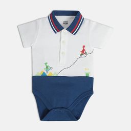 MINI KLUB Infant Colourblocked Shirt Collar Cotton Bodysuit-picture-47