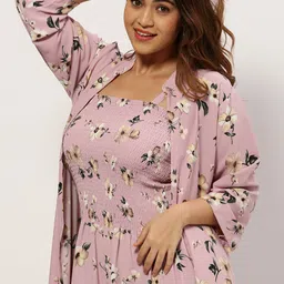SHOWOFF Plus Women Plus Size Floral Printed Smocked Basic Jumpsuit With Shrug-11