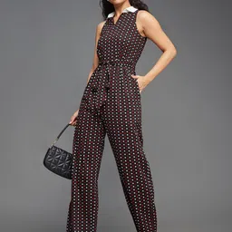 Miss Chase Polka Dots Printed Sleeveless Basic Jumpsuit-35