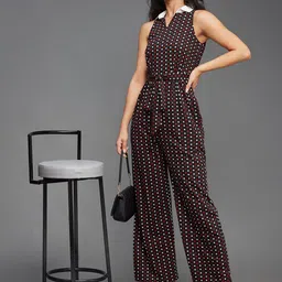 Miss Chase Polka Dots Printed Sleeveless Basic Jumpsuit image 4