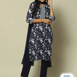 Rangriti Floral Printed Straight Pure Cotton Kurta & Trousers With Dupatta-image-25