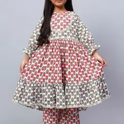 BAESD Girls Ethnic Motifs Printed Tiered Pure Cotton A-Line Kurta with Palazzos-image-68