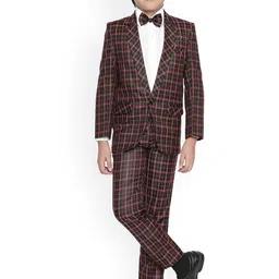 BAESD Boys 4-Piece Checked Single-breasted Party Suit Set-image-16