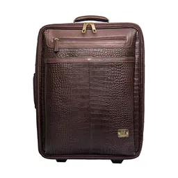 Hidesign Unisex Coffee Brown Textured Leather Cabin Trolley Suitcase-12