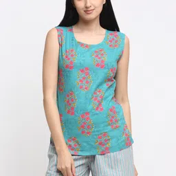 NEUDIS Women Teal Green & Pink Ethnic Motifs Printed Pure Cotton Night Suit-picture-17