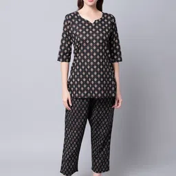 TAG 7 Women Black & Beige Printed Cotton Night suit-picture-21