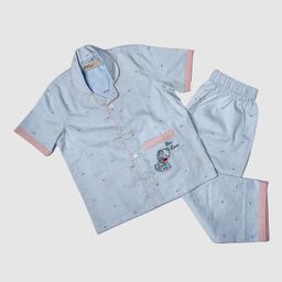 Little Llama Kids Animal Printed Lapel Collar Pure Cotton Dobby Shirt & Pyjama-image-81