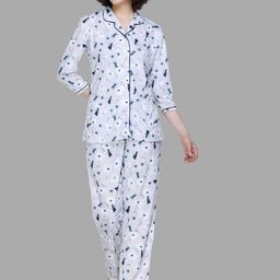 BAESD Floral Printed Cuban Collar Shirt & Pyjamas Night Suits Set-picture-12