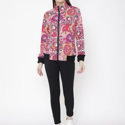 Chkokko Women Pink & Black Geometric Printed Tracksuits-image-49