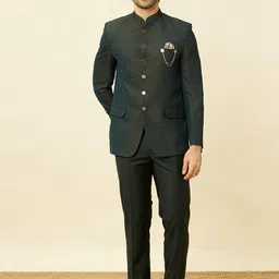 Manyavar Self Design Mandarin Collar Brocade Three Piece Bandhgala Suit-picture-22