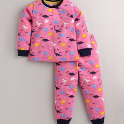 Eieio Girls Pink & Black Printed Pure Cotton Night suit-image-124