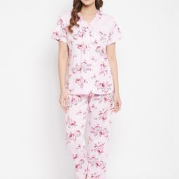 Camey Women Pink Floral Printed Night suit-12