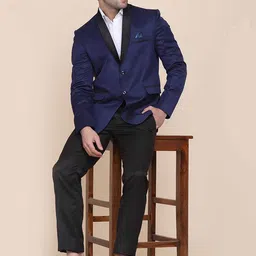 TAHVO Men Blue Solid 2 Piece Tuxedo Formal Suits-image-75