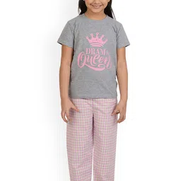 frangipani Kids Grey & Pink Printed Pure Cotton Night suits-picture-35