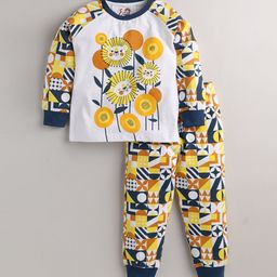 Eieio Boys Yellow Printed Pure Cotton Night Suit-picture-40