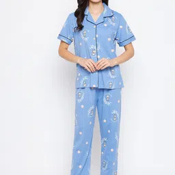 Camey Women Blue & White Printed Night suit-picture-7
