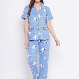 Camey Women Blue & White Printed Night suit-image-39