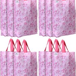 Non Woven Gift Bag Tote/Carry Bags With Handles Party Favor Pack of 12- Flower(Pink)-image-66