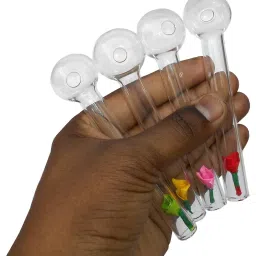 Glass Oil Burner Pipe 4 inch Transparent, (Clear) -Pack of 4 Borosilicate Glass Inside Fitting Hookah Mouth Tip-picture-27