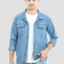 Full Sleeve Solid Men Denim Jacket-image-83