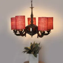new era Devansh 05 Lights Maroon Jute Round shade with Antique Golden Chandelier-picture-14