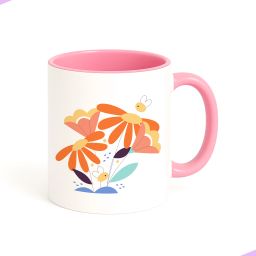 Colorful floral design, tea cup for nature lover, daughter, couple (Pink) Ceramic Coffee Mug-image-82