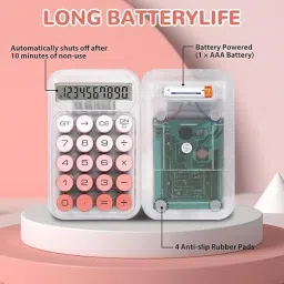 excecar 11911 Transparent Desk Calculator with Pastel Mechanical Buttons with 10 Digit Display BasicCalculator image 3