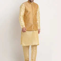 KRAFT INDIA Men Beige Kurta and Churidar with Nehru jacket-image-0