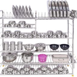 Utensil Kitchen Rack Stainless Steel Kitchen Rack | Dish Rack | Plate Cutlery Stand | (36 x 36) INCH Steel-image-45