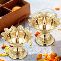 Kuber devdas engraved Deepak Diya Oil Lamp for Puja Brass (Pack of 2) Table Diya Set-image-52