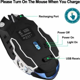 microware 2.4G Wireless Professional Gaming Mouse Rechargeable, Color Changing 6 Buttons DPI 800/1200/1600 for Pro Game Notebook, PC, Laptop, Computer, 15G Strong Acceleration Wireless OpticalGaming Mousewith Bluetooth image 3