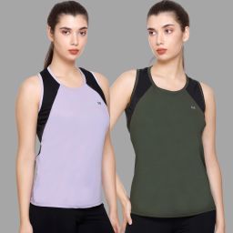Pack of 2 Women Colorblock Round Neck Polyester Multicolor T-Shirt-image-25