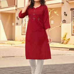 Women Embroidered Viscose Rayon Straight Kurta-image-50