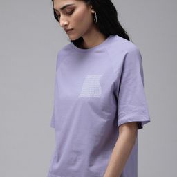 roadster Women Printed Round Neck Pure Cotton Purple T-Shirt-picture-21