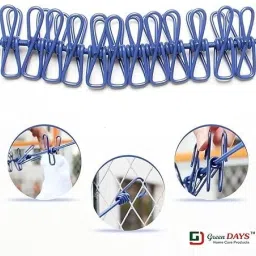 Cloth-Drying Rope with Hooks Elastic Cloth Hanging 12 Clips Plastic Iron Retractable Clothesline-image-6