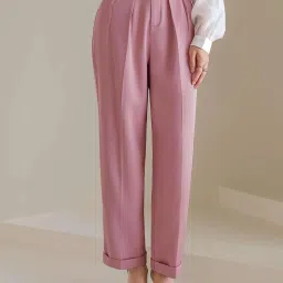Women Regular Fit Pink Lycra Blend Trousers-image-43