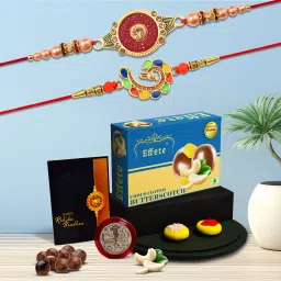 Designer Rakhi Combo Gift Set for Brother |Butterscotch 32Gm|Chocolate|Y22K2_271+519_BS32 Assorted Rakhi Set-0