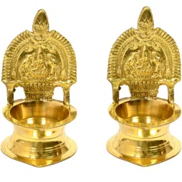 Brass Laxmi Diya with Stand/Traditional Puja Diya Lamp with Stand/Pooja Lamp – Set of 2. Brass (Pack of 2) Table Diya Set-image-51